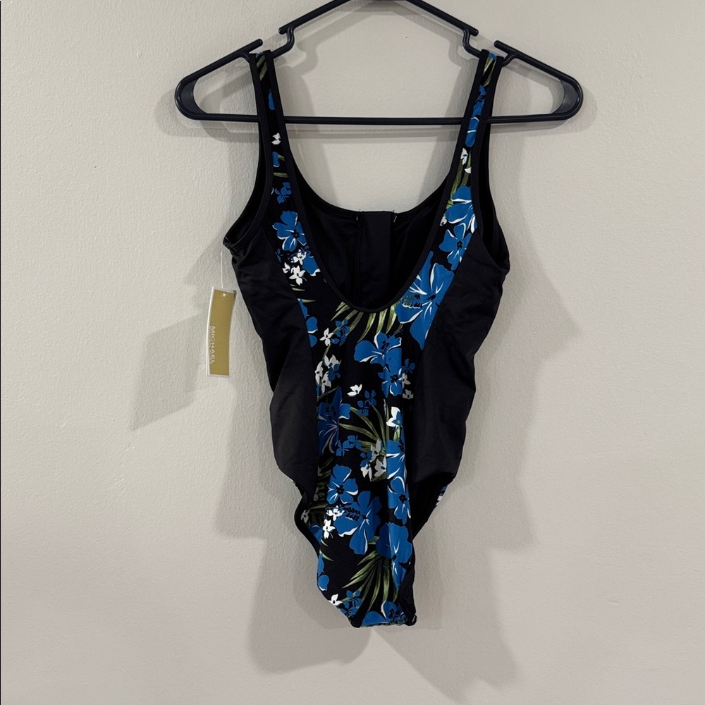 NWT Michael Kors Blue and black Floral Swim zipper One Piece - Picture 4 of 6